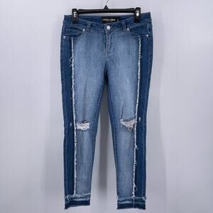 Gabrielle Union Sz 2 Cropped Jeans Mixed Wash Denim Raw Hem Distressed Front